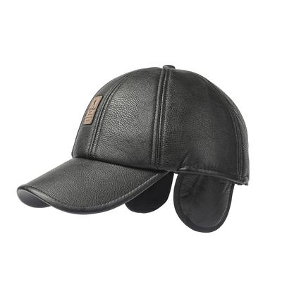 Leder Ältere Hut Männer Winter Dicke Hut Warme PU Kappe Gehörschutz Hüte Baseball Kappe