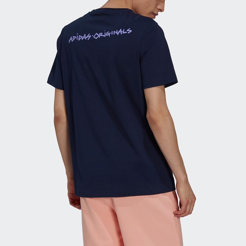 Adidas Originals Trefoil Dino Tee Casual Cartoon Print Crew Neck Short Sleeve Men Tops Navy H13455