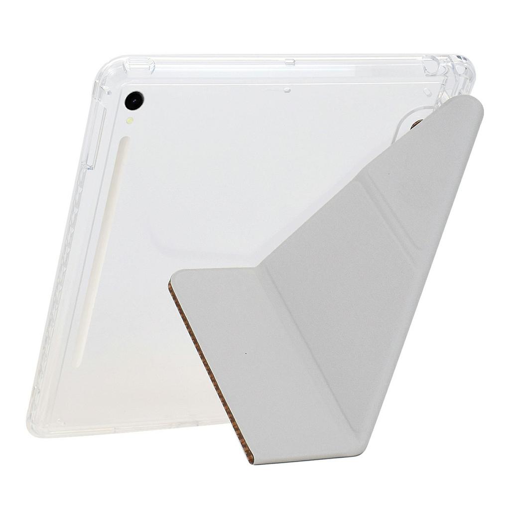 Tablet Case For Samsung Galaxy Tab S10 FE/Tab S9 FE/Tab S9,Y-Fold Stand Pyramid-Patterned Leather+Clear Acrylic Cover with Pencil Holder