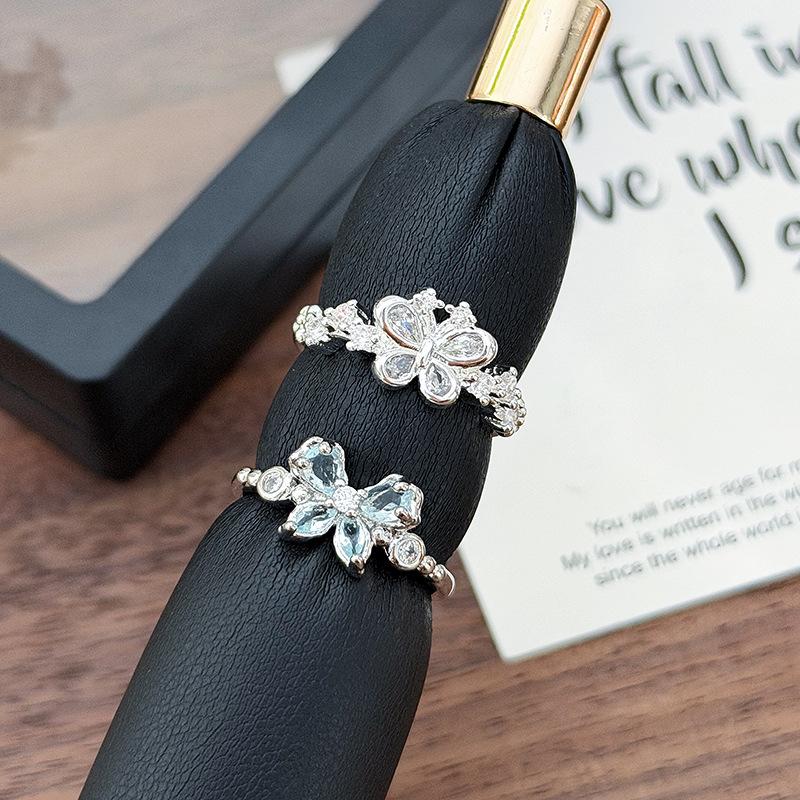 Commuter Sweet Girl Fairy Light Luxury Butterfly Full Diamond Zir*****Pen Ring Niche Premium Sense Stacked Ring Girl