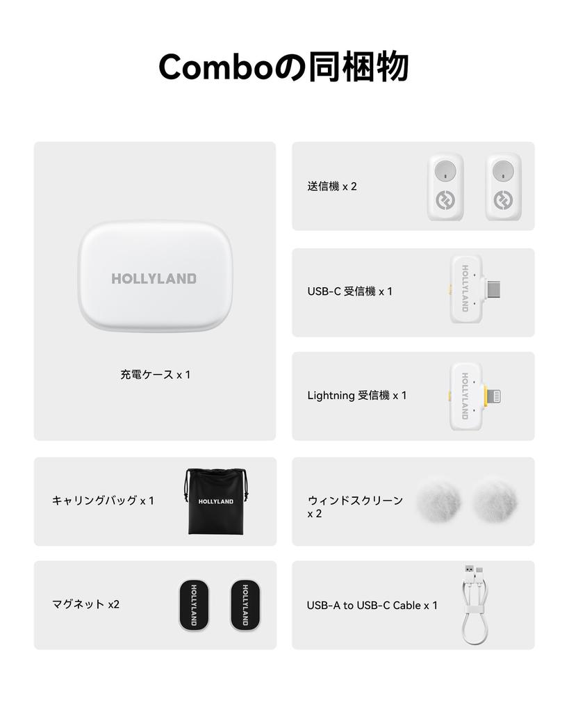 HOLLYLAND LARK A1 Combo Wireless Mini Microphone for iPhone Android TX 1 RX 1 Lightning RX Charging Magnetic Microphone for and Vlogging & (2 + USB-C