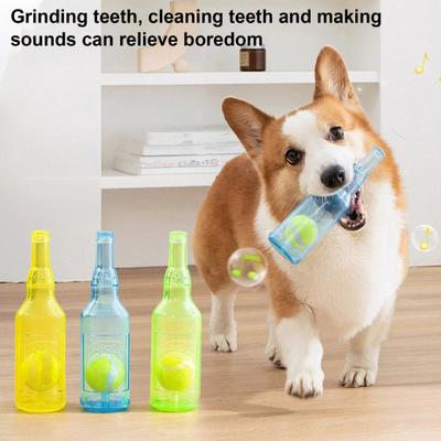 Water Bottle Dog Toy Squeaky TPR Bottle Dog Chew Toy with Tennis Ball Inside Interactive Fetch Toy for Small Medium Large Dogs