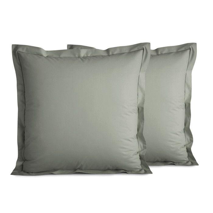Taie d'oreiller percale de coton peigné "Julian" toutes dimensions Coton Pur - Julian Ardoise - 65 x 65 cm volant plat piqué