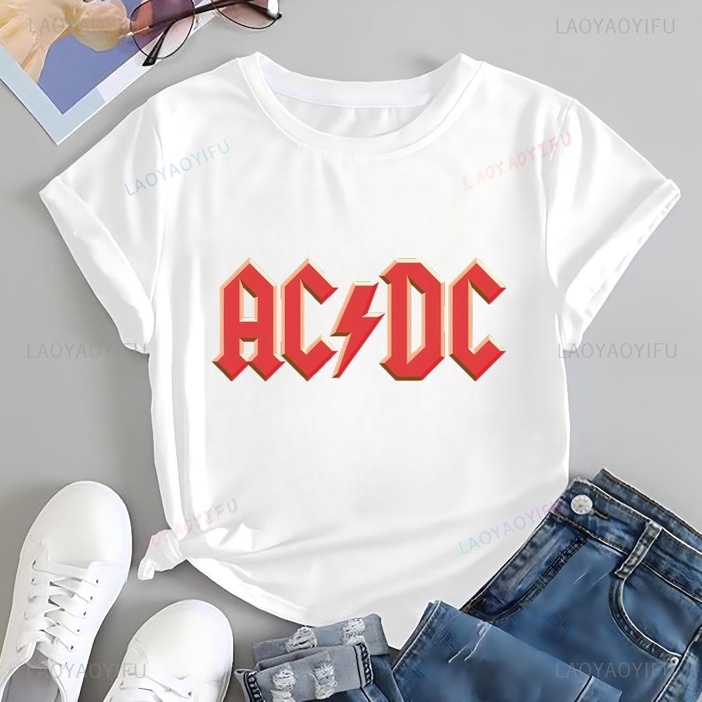 Fashion Retro ACDC Band Printed T-Shirt Tops ACDC Trend Harajuku Women's Universal Shirt Pattern Cotton Harajuku T-Shirt