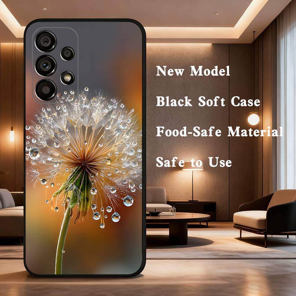 Dandelion Art Case For Samsung Galaxy A73,72,41,J7,22,Note,31,8,9,52,71,53,32,Soft Black Silicone Cover