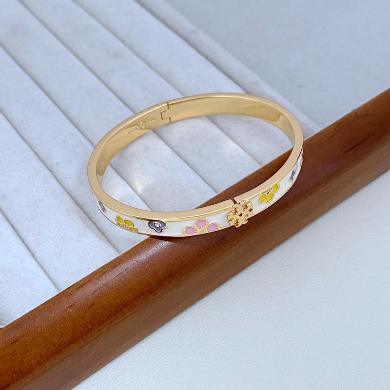 Bracelet Chic Métal Floral Émaillé de Luxe Léger