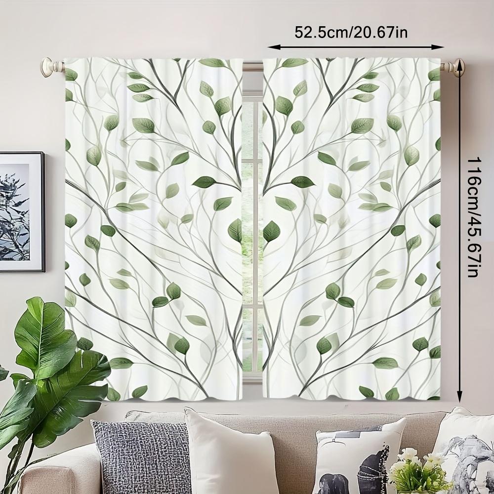 2Pc  Leaf Pattern Printed Curtains, Polyester Fabric, Machine Washable, Perfect For Bedroom, Study, Living Room, Office