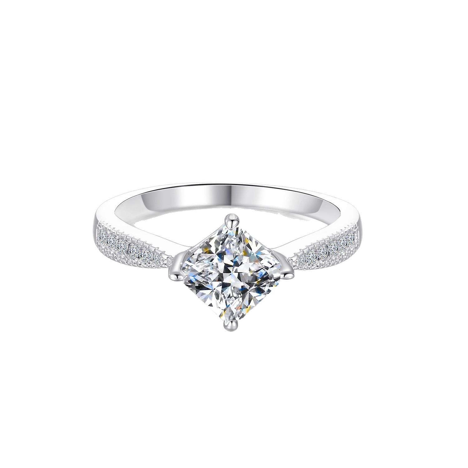 

Moissanite Small Sugar Cube Princess Square One-carat Ring Proposal Engagement Retro Design Feeling Alive Closed NO 20