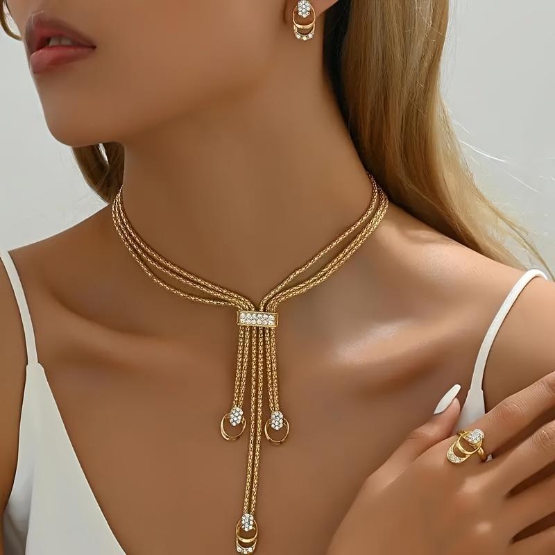 4-Piece Luxury Jewelry Set Synthetic Zirconia Necklace Earrings Bracelet Ring Bohemian And Street Style Wedding Banquet Gifts