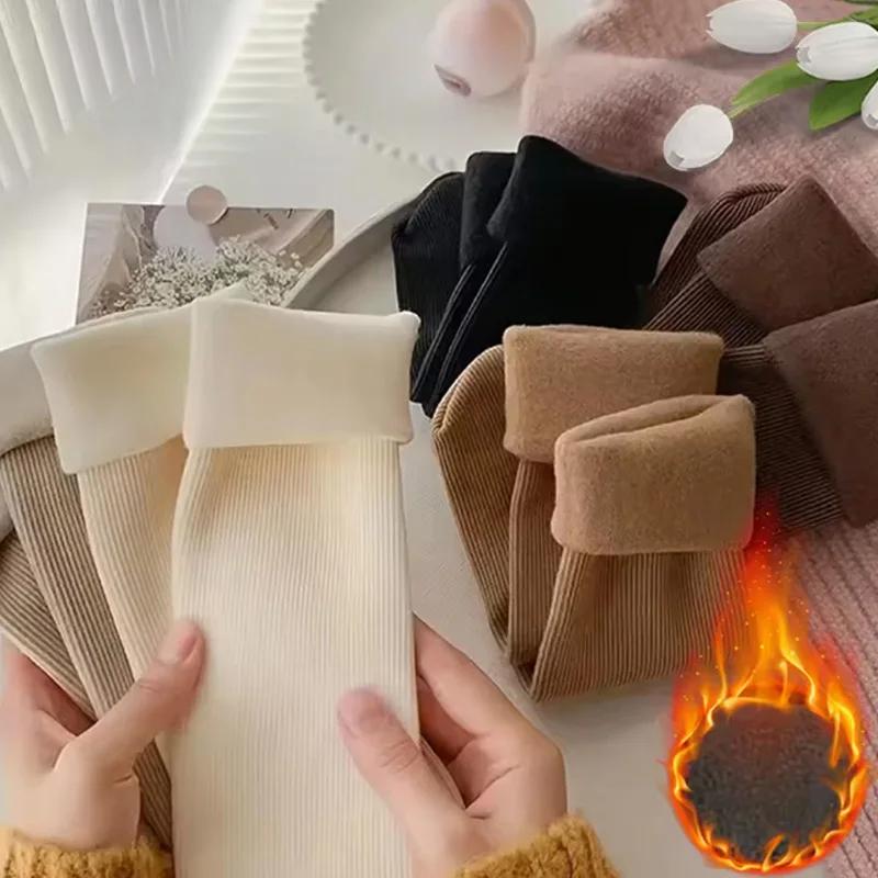 Sněhové ponožky pro ženy Podzimní zimní ponožky s huňatým zesíleným teplým spacím podkolenky Ponožky dámské jednobarevné