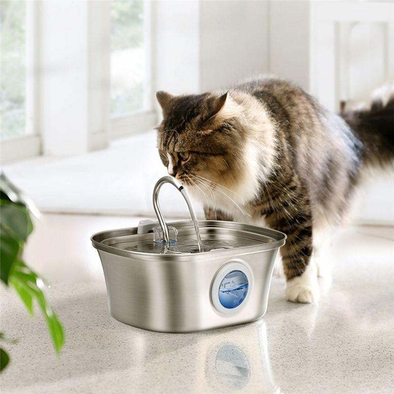 M-Modern-Cat Water Fountain With Water Level Window,Stainless Steel Automatic Pet Water Fountain,Dog Water Dispenser Durable ,US