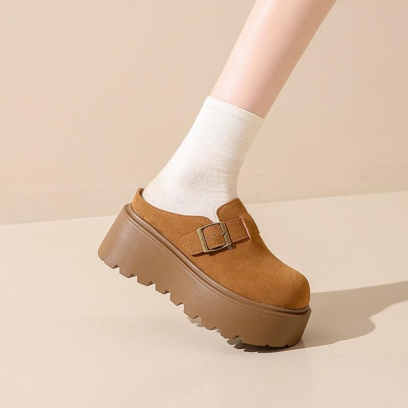 Damen-Frühlings-Neuzugang mit dickem Boden, halb schleifende Zehenpantoffeln, Damen-Gürtelschnalle, kleine höhenverlängernde Pantoffeln für Damen