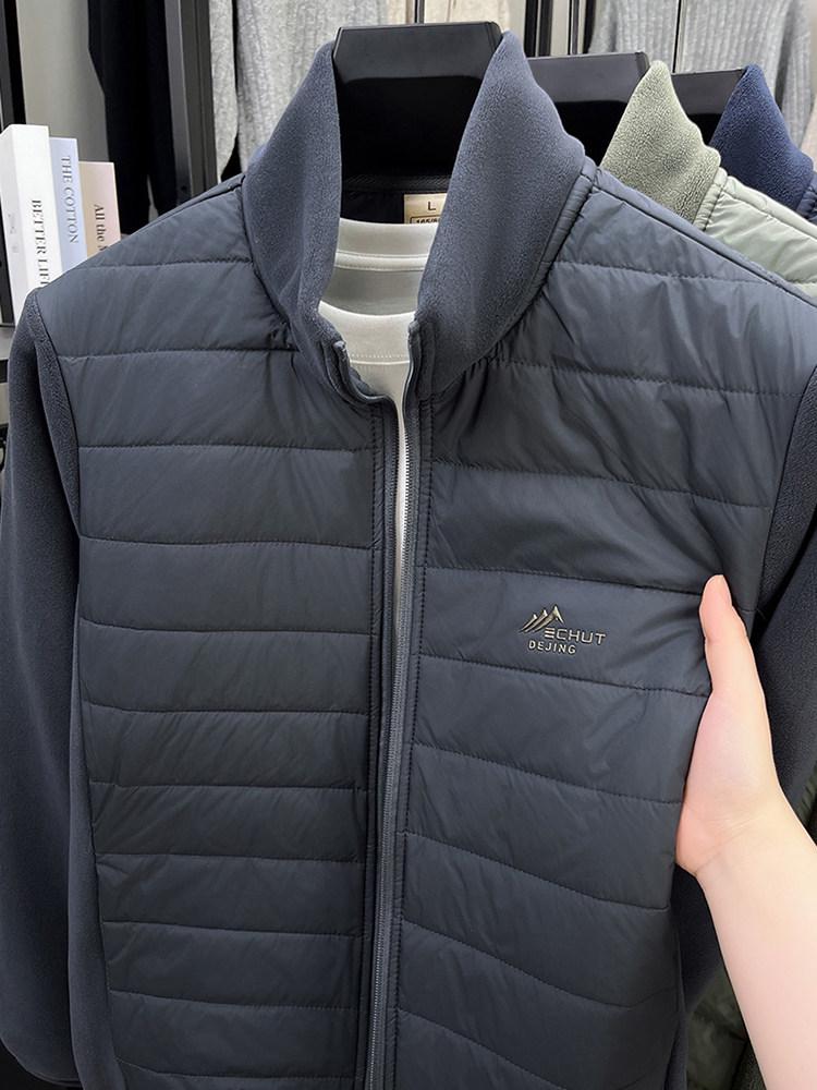 Men's Velvet Patchwork Jacket - Autumn/Winter Lightweight Cotton with Stand Collar, Wool Berber Fleece, Casual Fashion