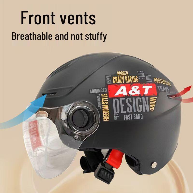 Durable Dual-Lens Motorcycle Half Helmet for Men & Women – Breathable, Sun-Protected, All-Season Safety