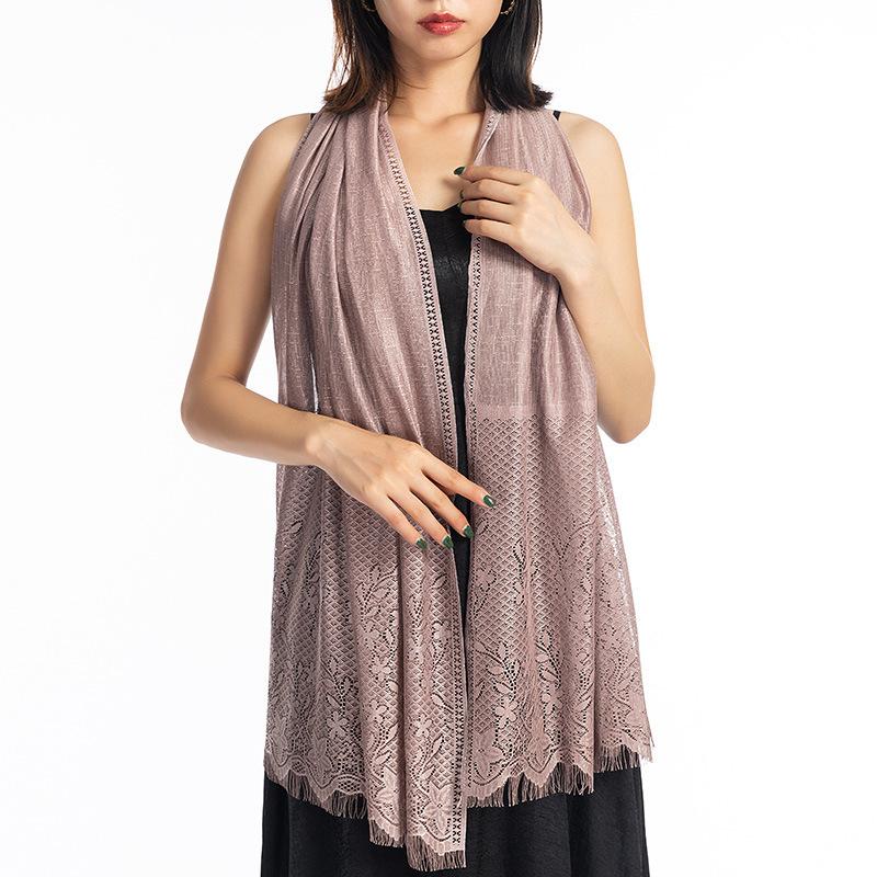 Fashion Solid Lace Hollow Printed Silk Scarf Female Summer Thin Long Mesh Tassel Wedding Evening Dress Cloak Sunscreen Shawl R16