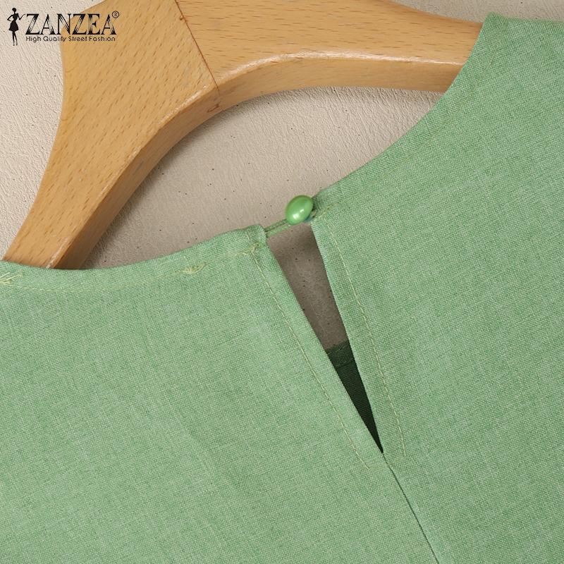 ZANZEA Women Casual Round Neck Solid Color 3/4 Sleeve Loose Blouse