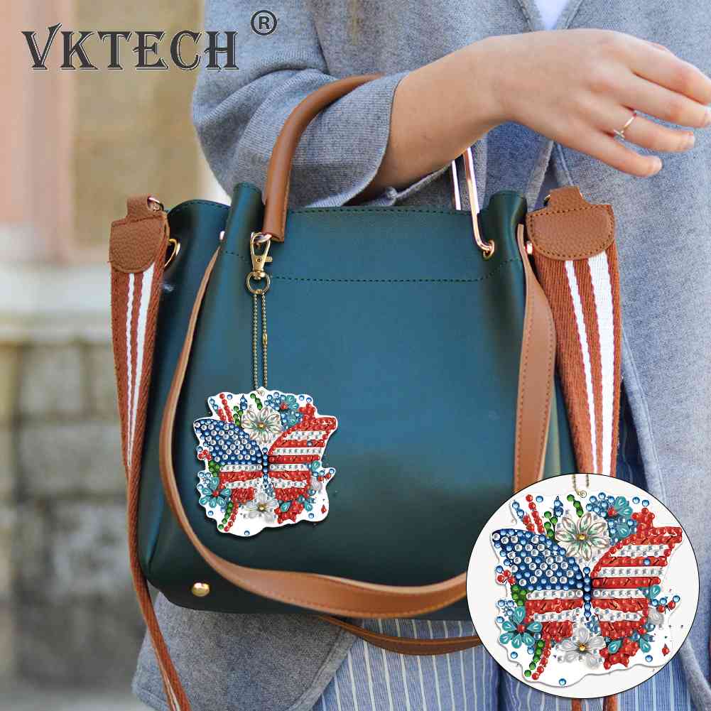8/5Pcs Diamond Painting Keychain Diamond Mosaic Kit DIY Diamond Art Keychains Rhinestone Pendant Gem Keychains Lady Bag Pendant