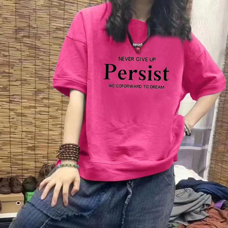 

100% Cotton Women s Loose Short Sleeve T-Shirt with Slimming Design & Trendy Print - Plus Size Available S (up to 42.5kg) розы красного