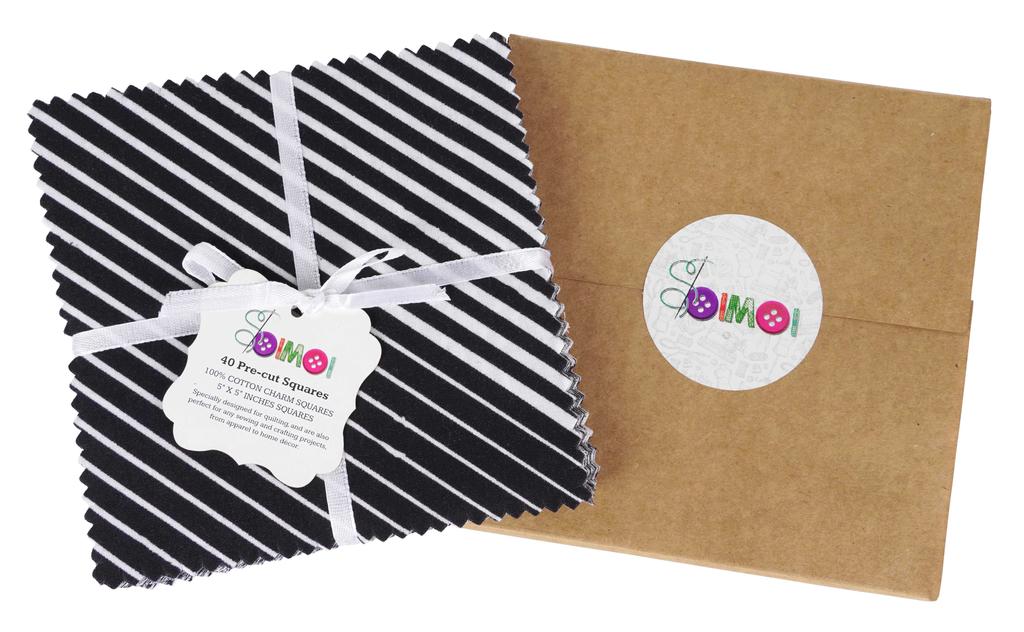 Soimoi Geometric Print  Precut 5-inch Cotton  Fabric  Quilting  Squares  Charm Pack DIY Patchwork Sewing Craft- White &