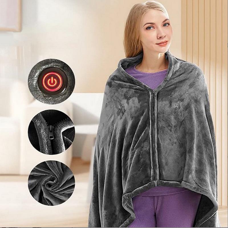 Portable Electric Heated Shawl Blanket with Plush Fleece for Office or Nap