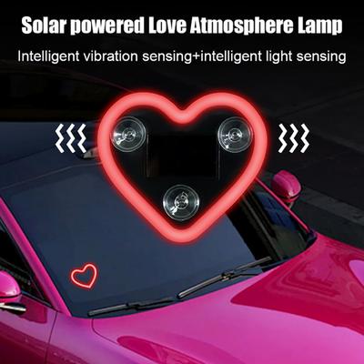 Güneş Enerjili Kalp Şeklinde LED Neon Işık Su Geçirmez Romantik Araba Lambası Otomatik Açma/Kapama Çok Renkli Ortam Işığı Sevgililer Günü Hediyesi