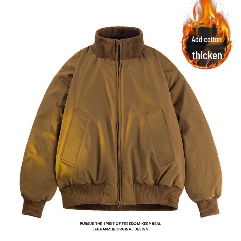 

Men s Brown Cotton Flight Jacket - Stand Collar, Winter Short Coat M коричневий