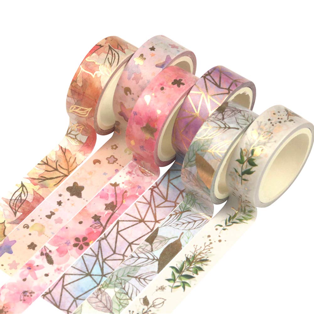 

Yubbaex Floral Masking Tape with Gold Foil 15mm Wide x 6 Suitable for Gift DIY and Notebook Decoration Stamping, Rolls, Thin, Wrapping, Crafts,