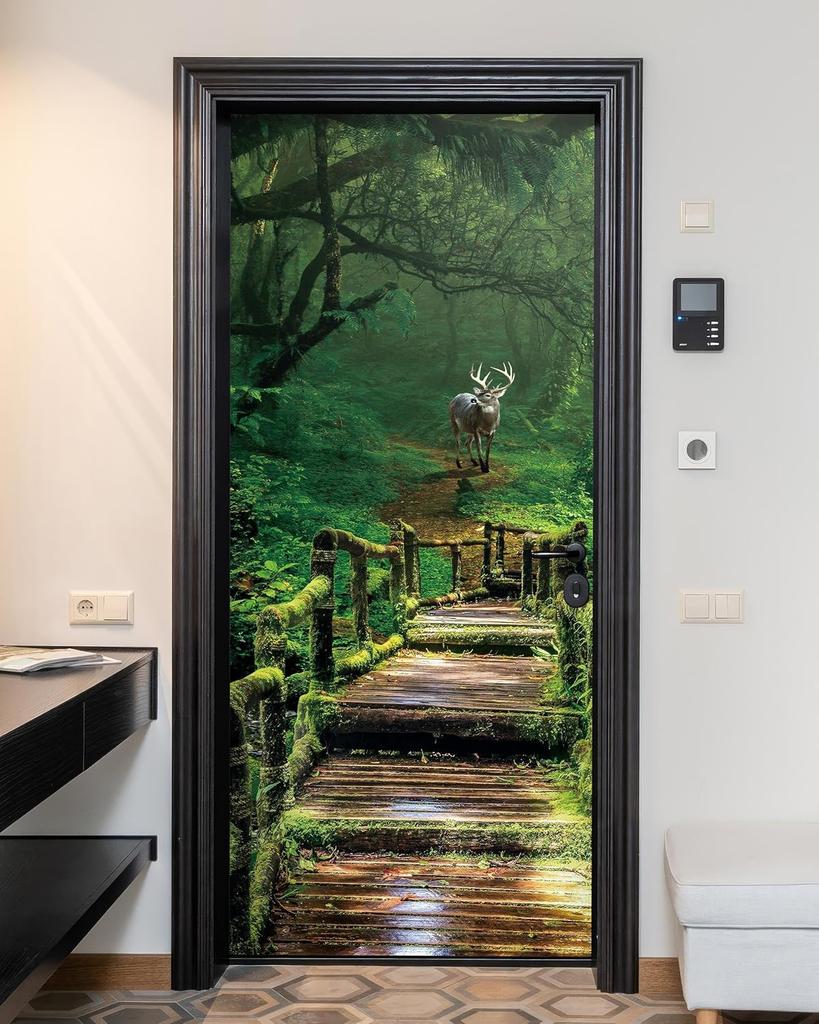 5Stlye Vintage Door Peel and Stick Door Sticker Mural Self-Adhesive Removable Waterproof Vinyl Door Decal for Bedroom and Living Room Wall Decoration