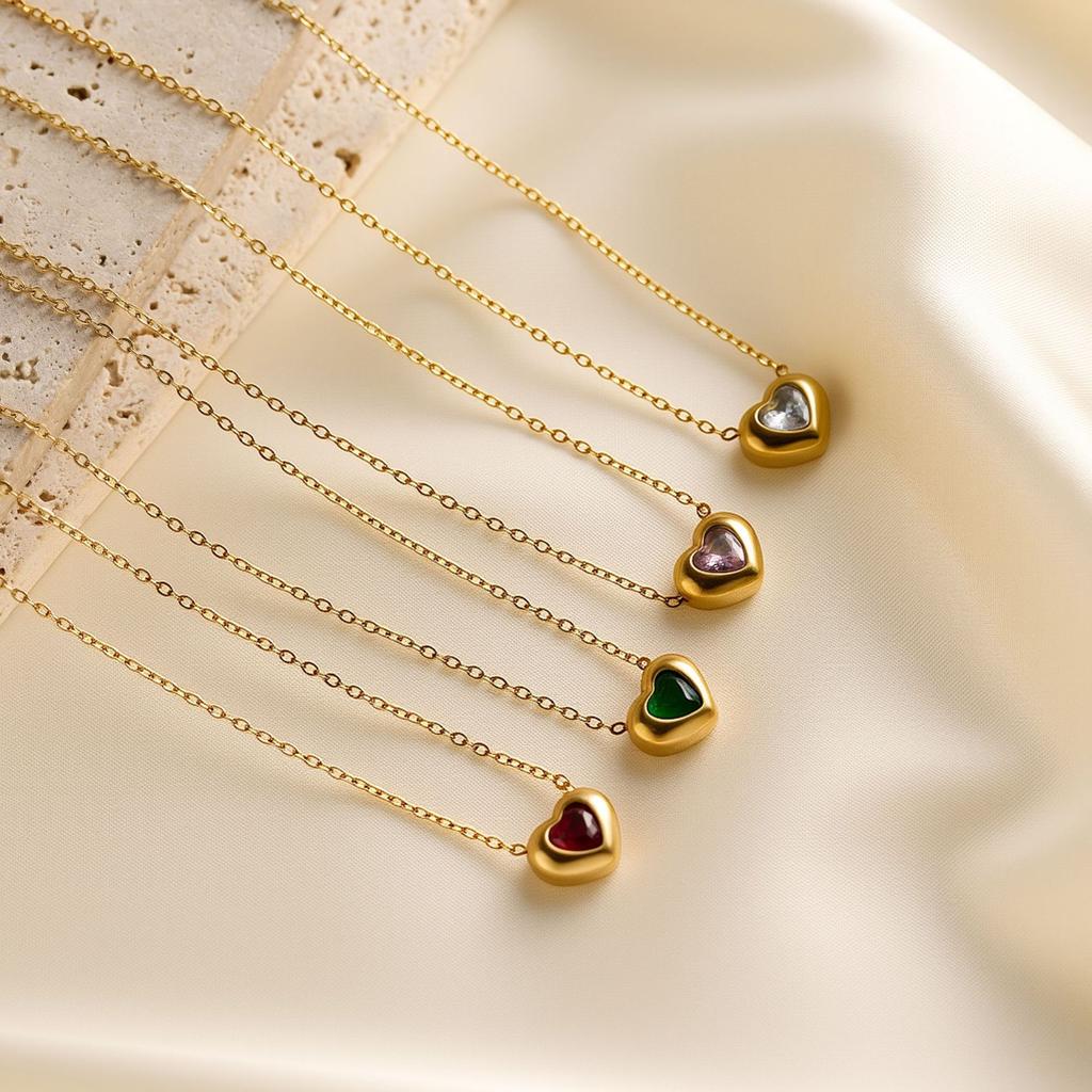 Trendy Stainless Steel Gold Color Zirconia Heart Pendant Necklaces for Women Simple Classic Chains Necklace Waterproof Zircon