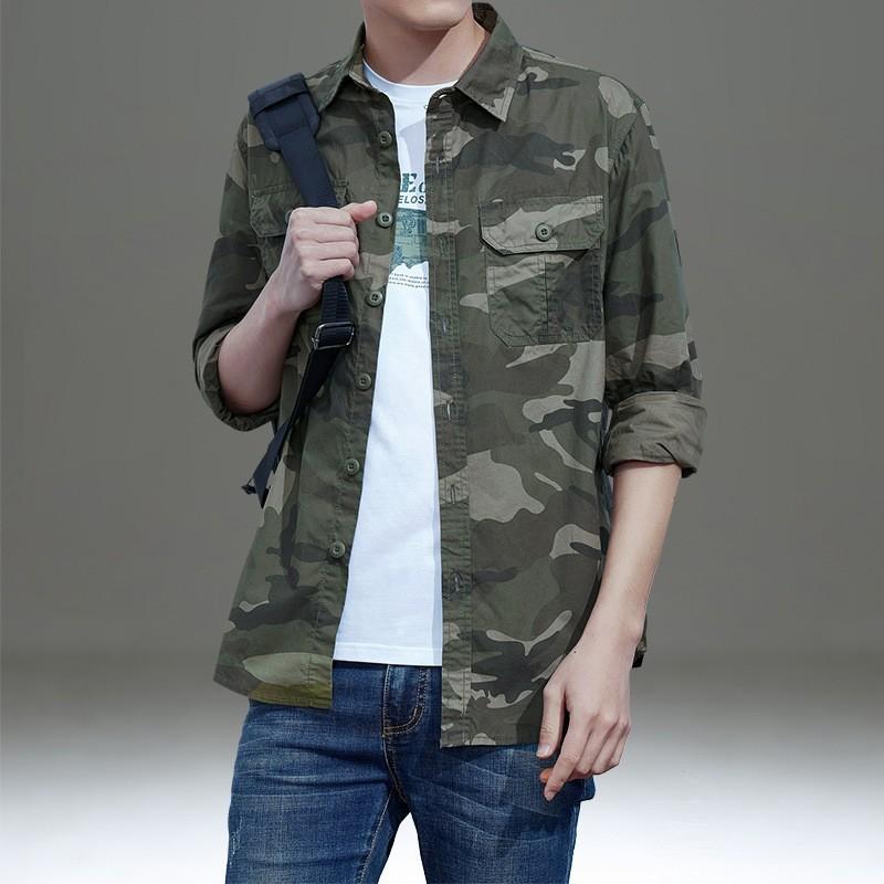 Spring Outdoor Multi-bag Men's Long-sleeved Cotton Camouflage Shirt Men's Fashionable Casual Work Clothes Loose Large Size