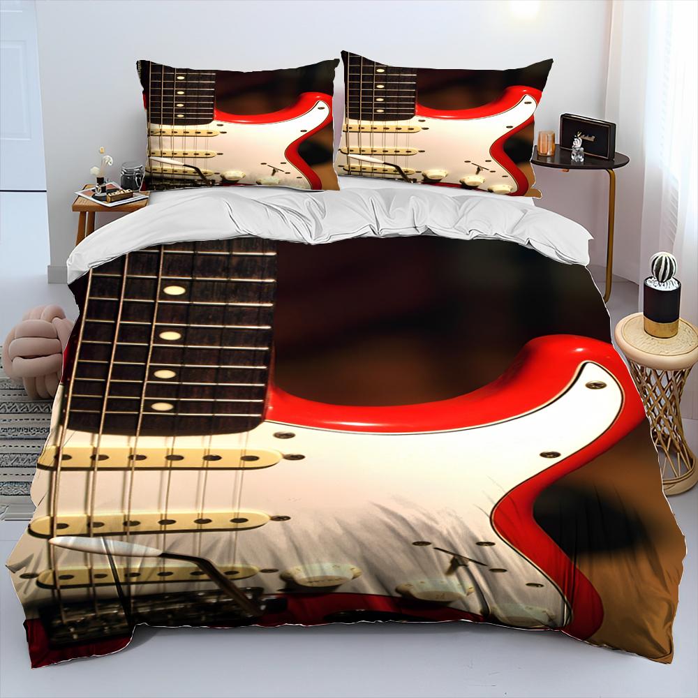 3D Classical Guitar Electric Guitar Comforter Bedding Set,Duvet Cover Bed Set Quilt Cover Pillowcase,King Queen Size Bedding Set