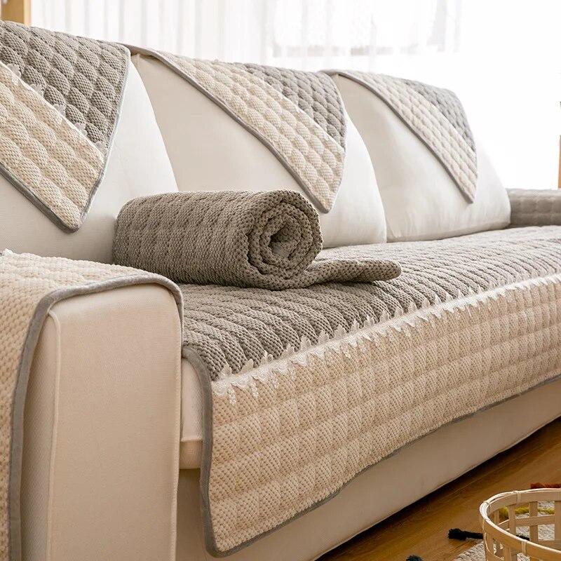 Plush Sofa Cover Thickened Non-slip Living Room Sofa Recliner Cover Universal Full Cover Dustproof Furniture Protection Cover