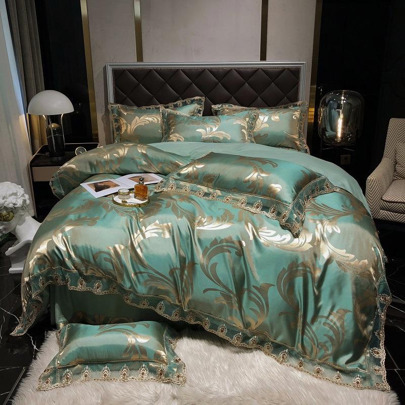 Luxury European Lace Trim Jacquard Silk Bedding Set
