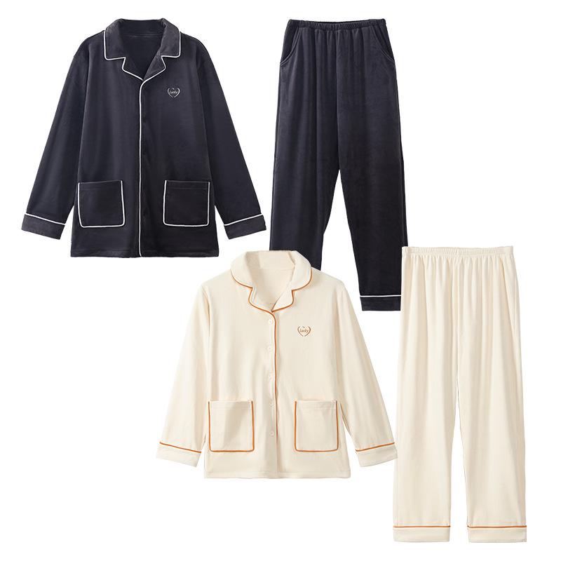 Autumn/Winter Couple Pajamas: Coral and Flannel Fleece Homewear Set for Men and Women