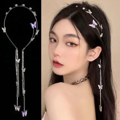 Glitter Girls Hair Hoop Korean Style Shining Rhinestone Headband Butterfly Tassel Hairpin Exquisite Jewelry Hair Accessories