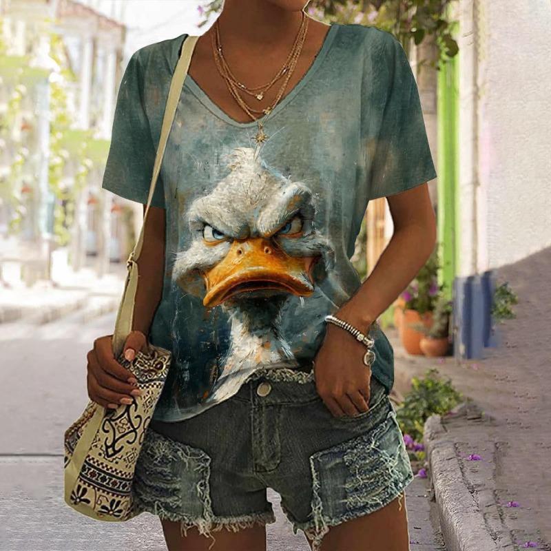 2024 Neuer Stil Damen T-Shirt Tierdruck T-Shirt Übergroßes Oberteil Damenbekleidung Design Kurzarm Übergröße Bluse Harajuku