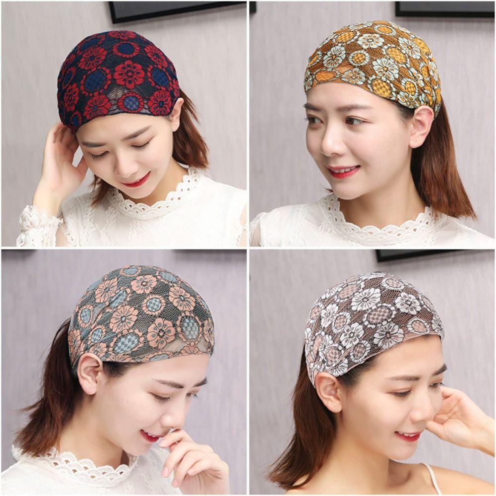 Non Slip Mesh Flower Headband Hollow Wide Side Head Wrap Sweet Lace Hairbands Party