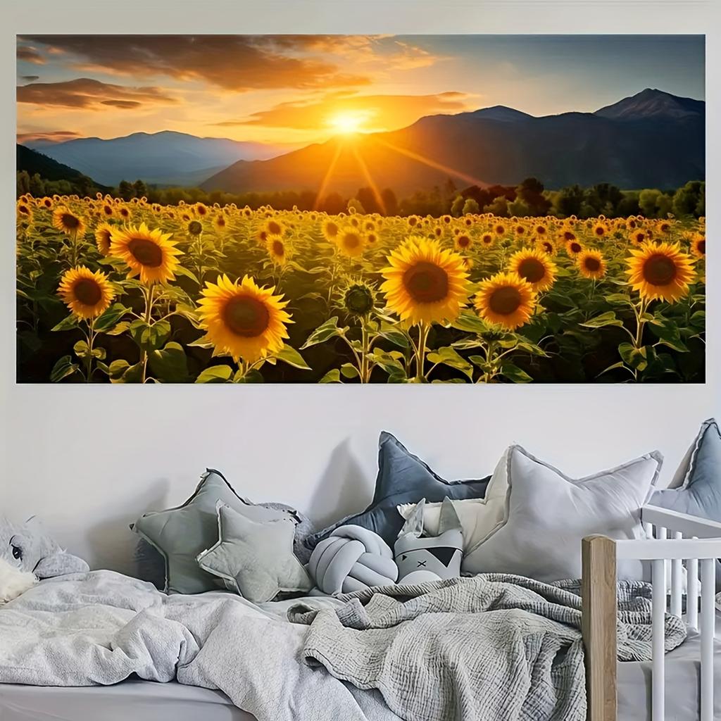 Sonnenblumenfeld und Sonnenaufgang Leinwand Kunstdruck - Ungerahmte Wanddekoration, Geeignet für Wohnzimmer, Schlafzimmer und Heimbüro.