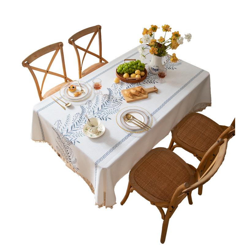 High-Grade High-Grade Broken Flower Tablecloth Cotton And Linen Fabric Thickened Embroidered Waterproof Dining Table Cloth