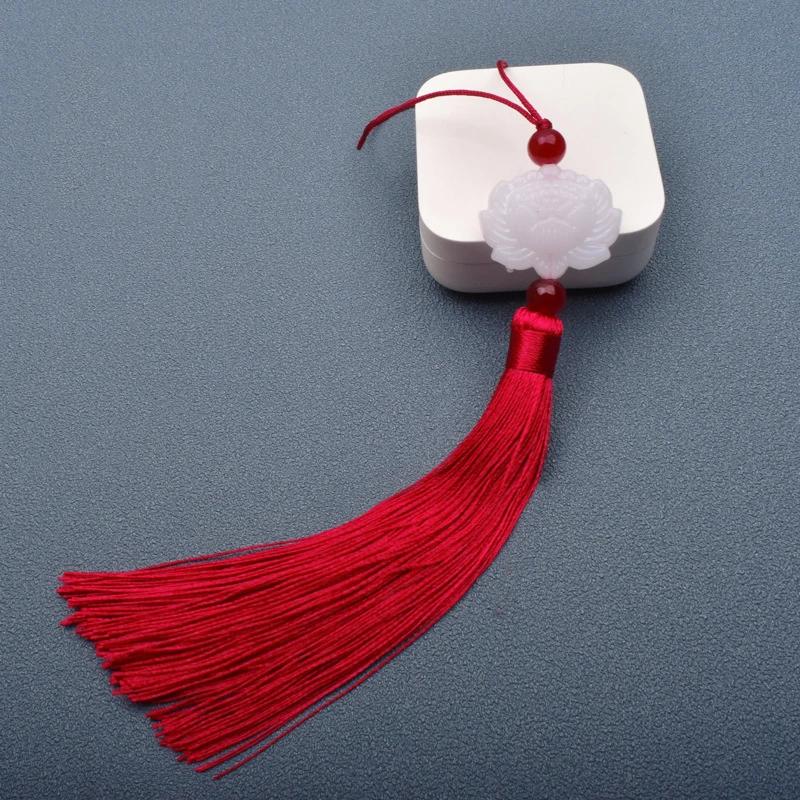 1 Pcs White jade lotus Fringe Trim Bookmark Silk Tassels Pendant DIY Sewing Curtains Accessories Clothes Bag Craft Supplies