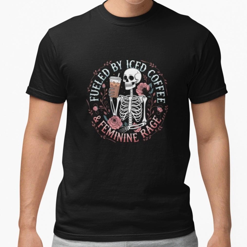 Fueled By Iced Coffee Feminine Rage Shirt Gothic Skeleton Tee S-5XL Cotton S разноцветный