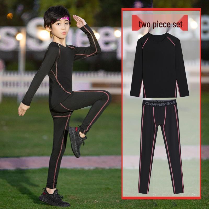 Boys' Fleece-Lined Quick-Dry Compression Suit for Autumn/Winter - High-Elastic Long-Sleeve for Sports & Fitness