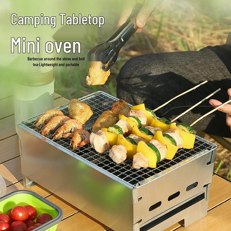 Portable Outdoor Mini Stove & Fire Pit: Tabletop Wood-Fueled BBQ & Camping Oven Enclosure