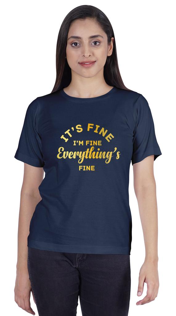 Inkmeso Crew Neck T-shirt   Its Fine I'm Fine Everything Is Fine" Letter Printed Inspirational Jersey Top For