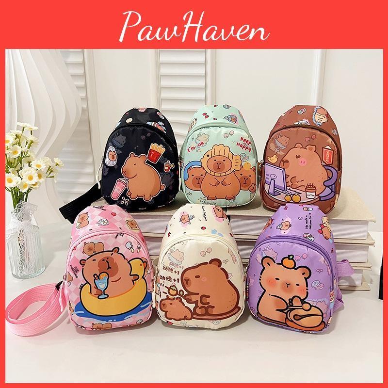 Cartoon Capybara Cute Children Shoulder Bag Durable Polyester Activities Lining