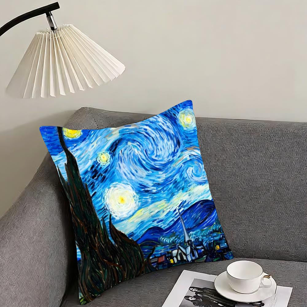 Van Gogh Oil Paintings Classical Cushion Cover Pillowcase Ultra Soft Skin Friendly Fabric Cloud Like Comfort Concealed Zipper