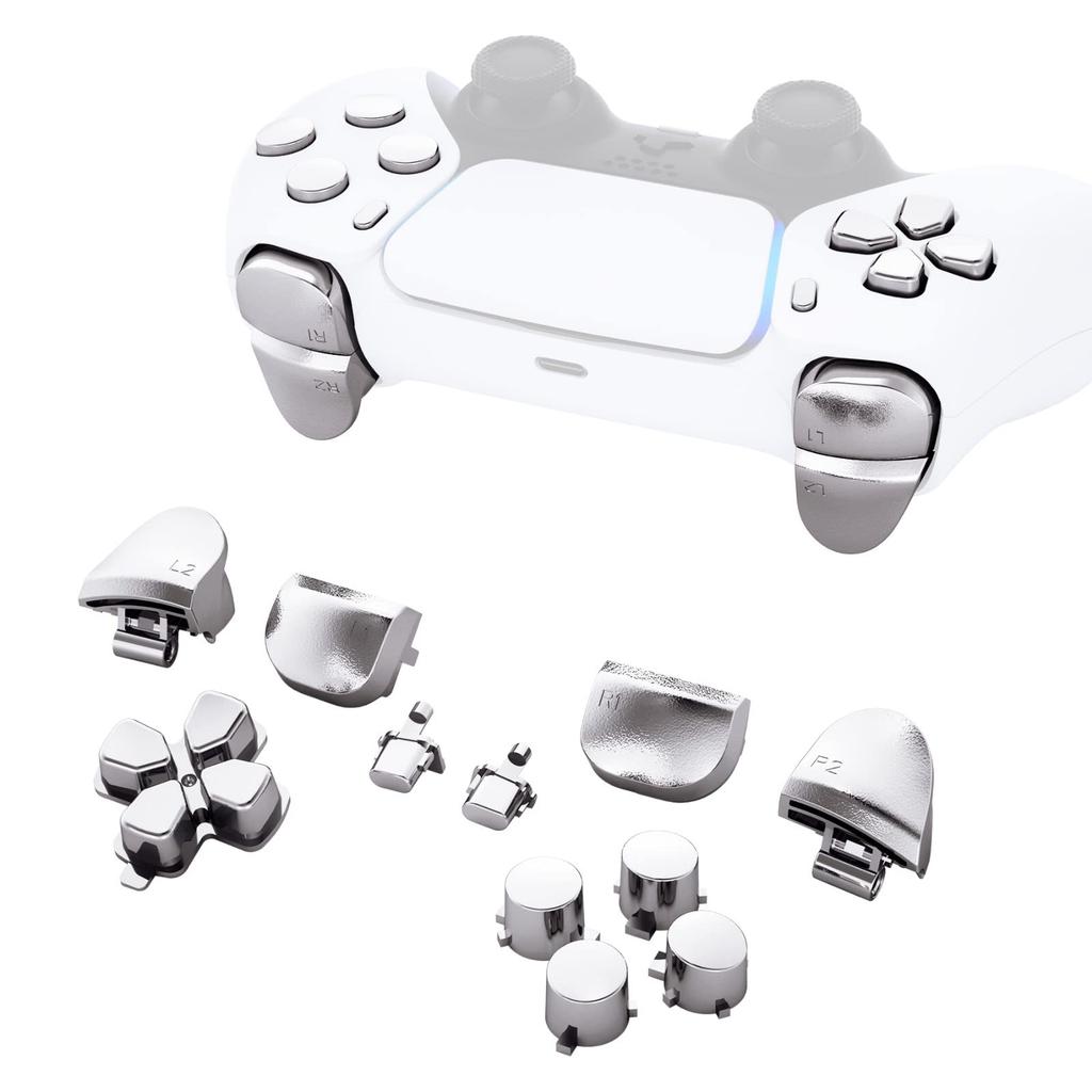 eXtremeRate Replacement for PS5 Controller Share Optional Face Chrome Full Button Set for PlayStation 5 Controller Not D-Pad (BDM-010 & 020), R1, L1,