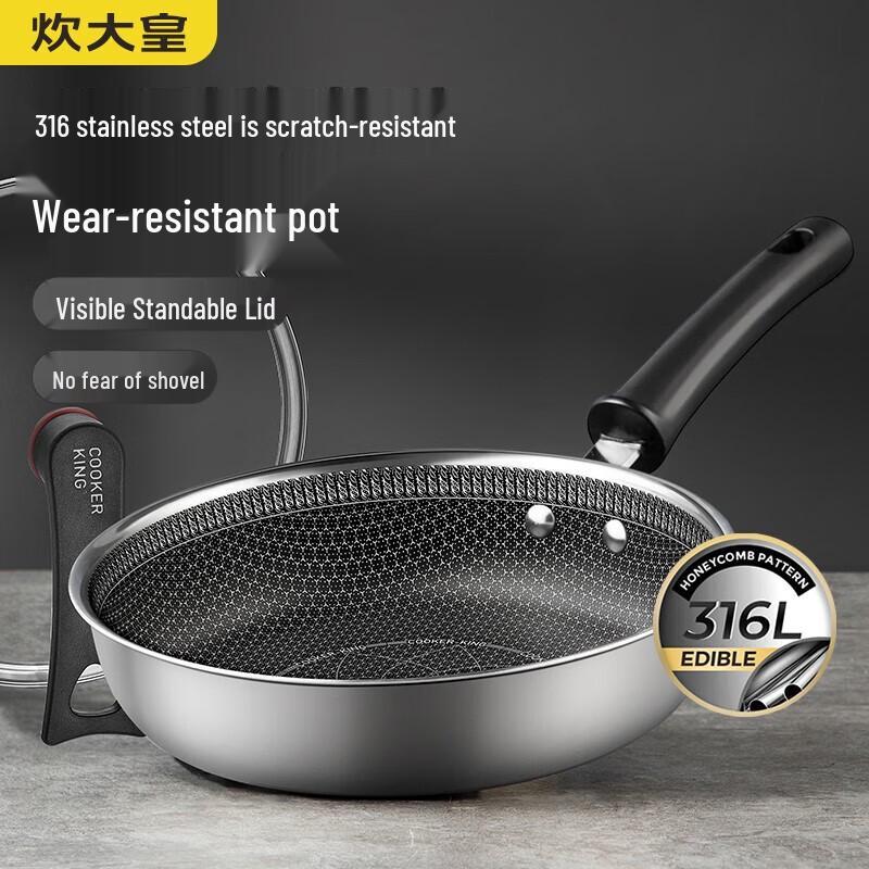 COOKER KING JG28SY 28cm 316L Stainless Steel Frying Pan with Lid