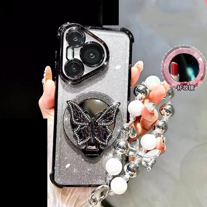 Mirror Shockproof Magnetic Case for Huawei Pura 80 70 Ultra P50 P40 P30 Lite Mate 70 Pro Butterfly Phone Holder Bracelet Cover