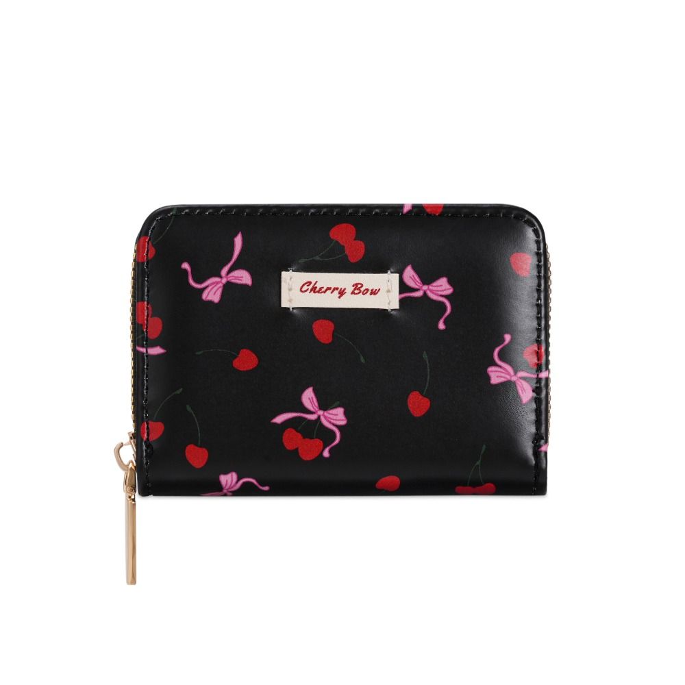 New Cherry Short Wallet PU Leather Large Capacity Cherry Bow Card Bag Lightweight Bowknot Card Bags Gril